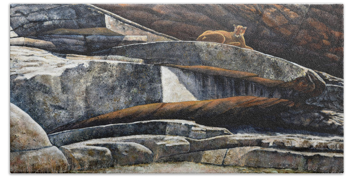 Wildlife Beach Towel featuring the painting The Loner Cougar by Frank Wilson