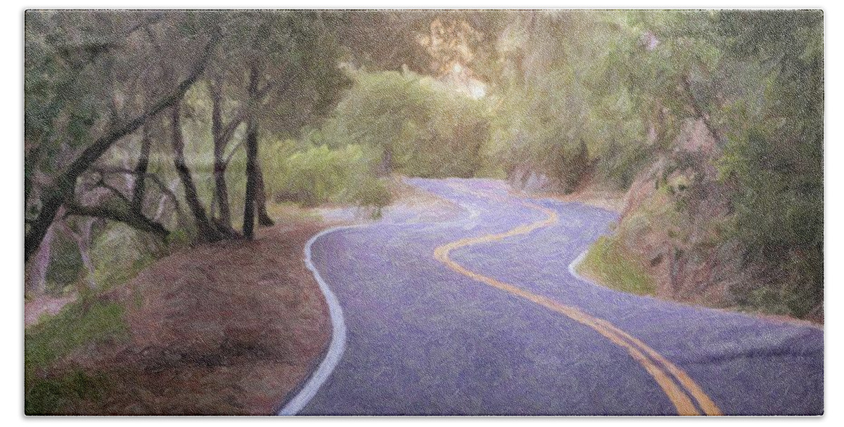 Rural Beach Towel featuring the photograph The Long and Winding Road by Carolyn Ann Ryan