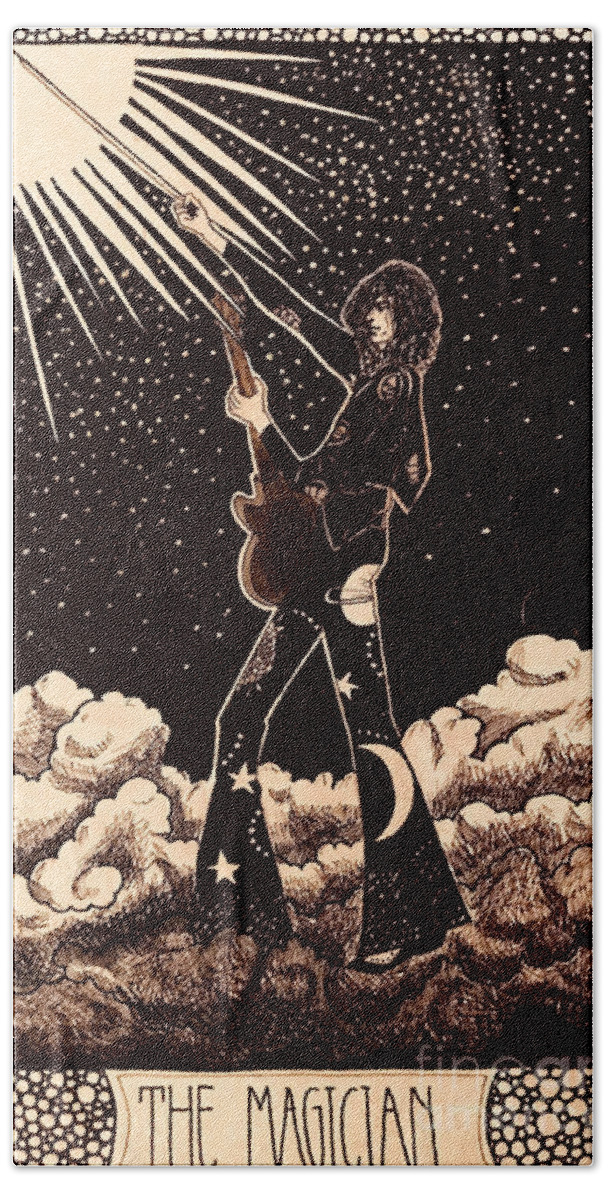 Tarot Beach Towel featuring the drawing The Magician Jimmy Page by Kathy Zyduck