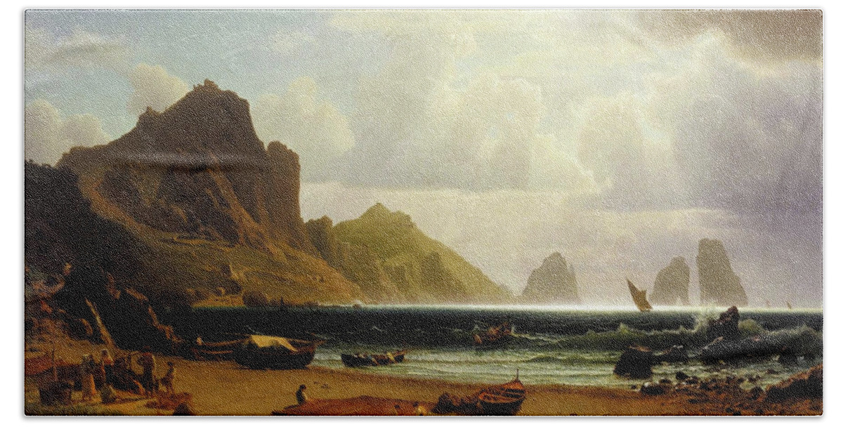 Marina Beach Towel featuring the painting The Marina Piccola at Capri by Albert Bierstadt