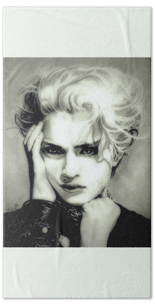 Madonna Beach Towel featuring the drawing The Material Girl - Madonna - Original Edition by Fred Larucci