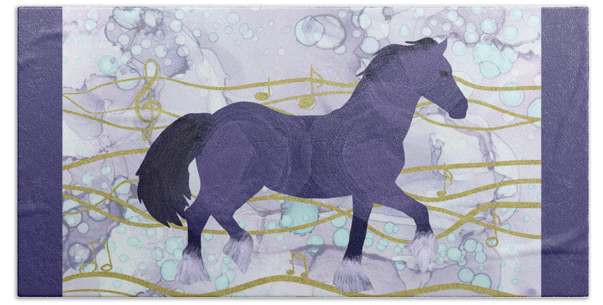 Musical Horse Beach Towel featuring the digital art The Musical Horse Trotting in the Rhythms of Nature by Andreea Dumez