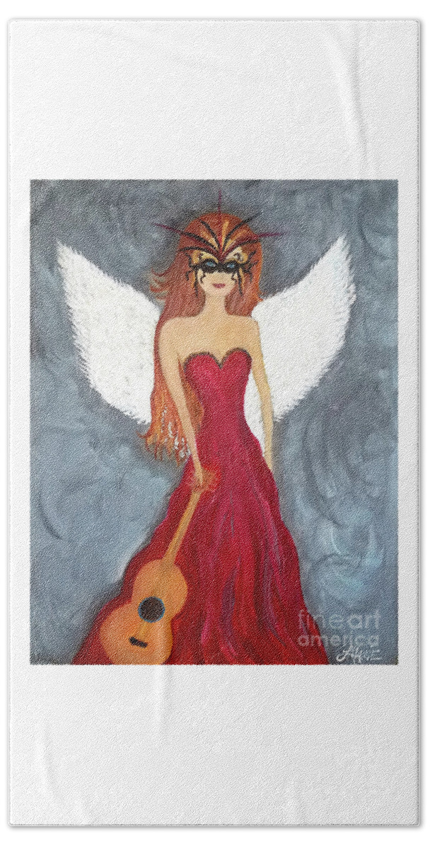 Mask Beach Towel featuring the painting The Nightingale by Artist Linda Marie