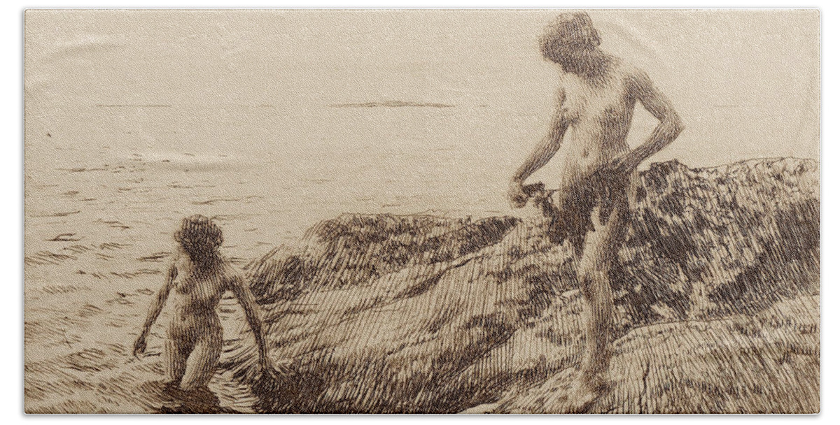 Pretty Beach Sheet featuring the drawing The Outer Skerries by Anders Zorn