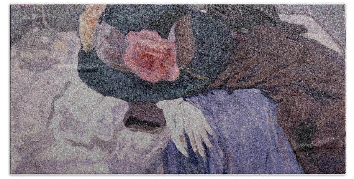 Bernhard Folkestad Beach Towel featuring the painting The Pariser hat, 1909 by O Vaering by Bernhard Folkestad