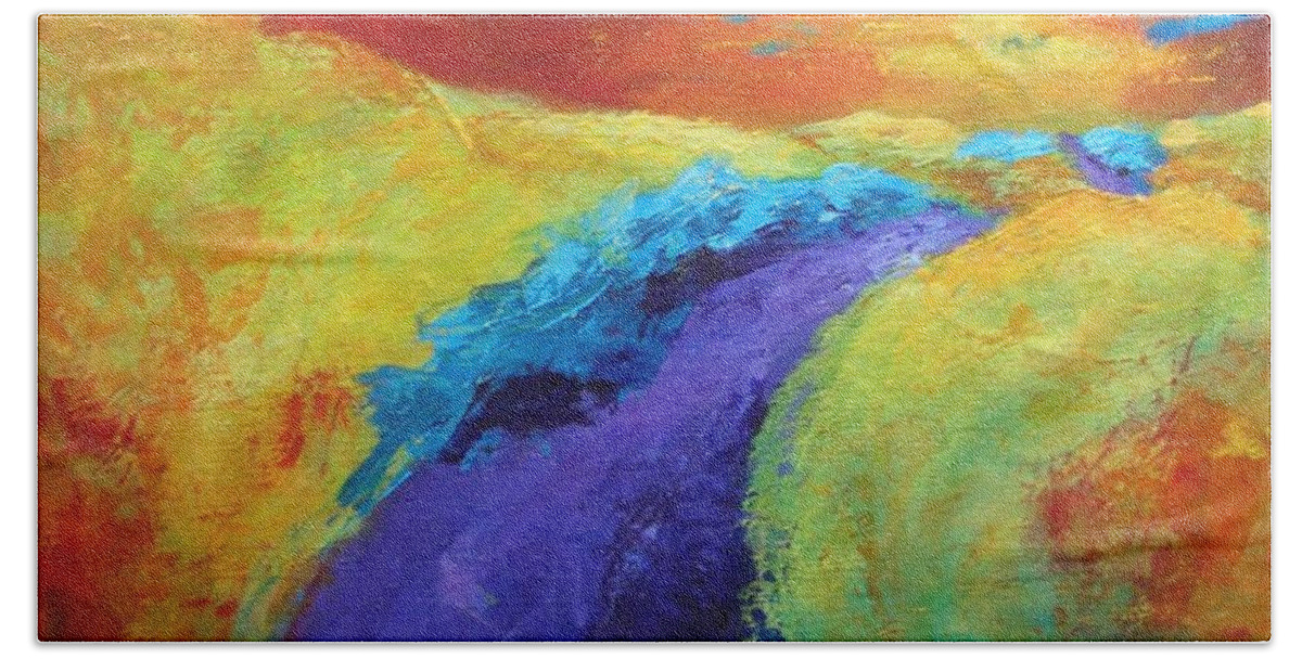 Abstract Landscapes Beach Towel featuring the painting The Path Continues by Valerie Greene