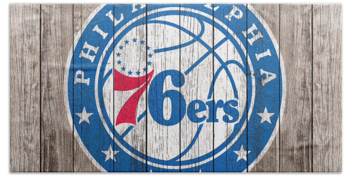 Philadelphia 76ers Beach Towel featuring the mixed media The Philadelphia 76ers 1b by Brian Reaves