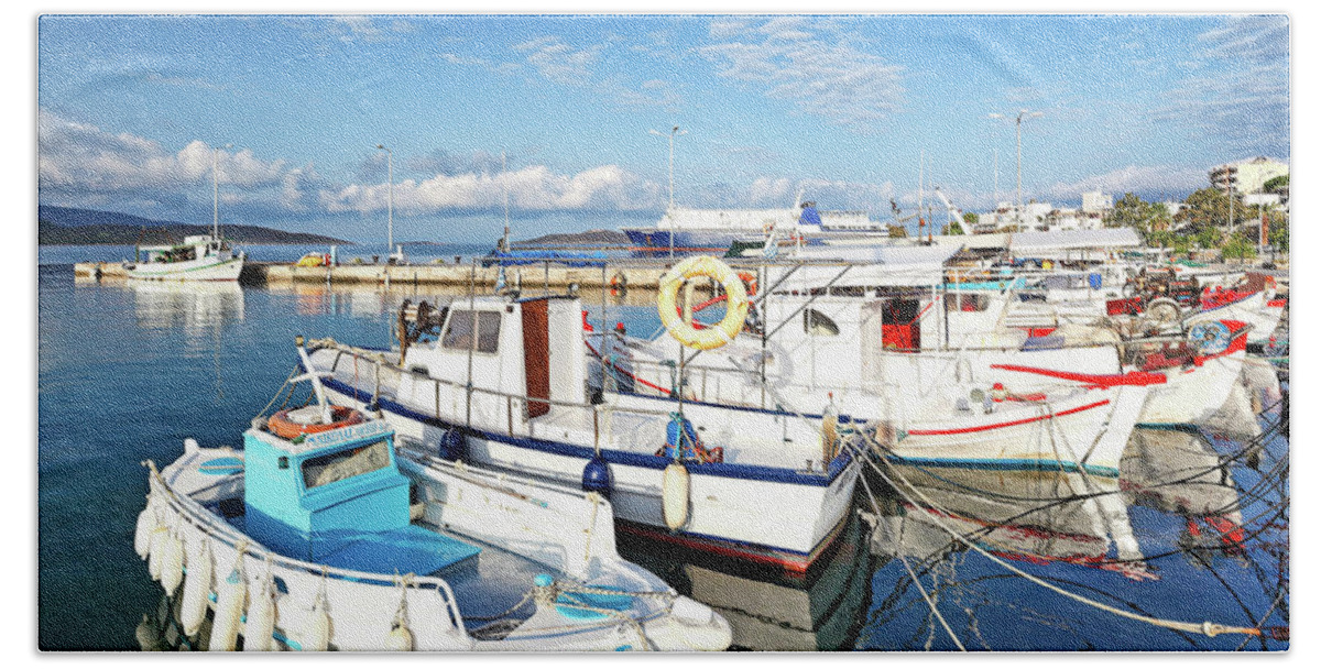 Port Beach Towel featuring the photograph The port of Marmari in Evia island, Greece by Constantinos Iliopoulos