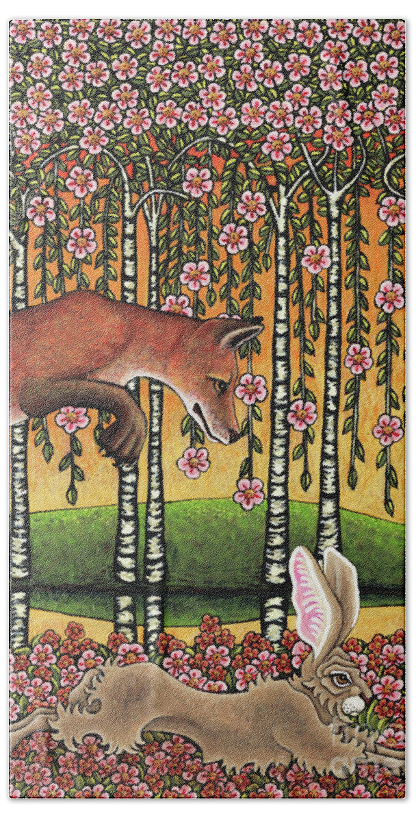 Hare Beach Towel featuring the painting The Pursuit by Amy E Fraser