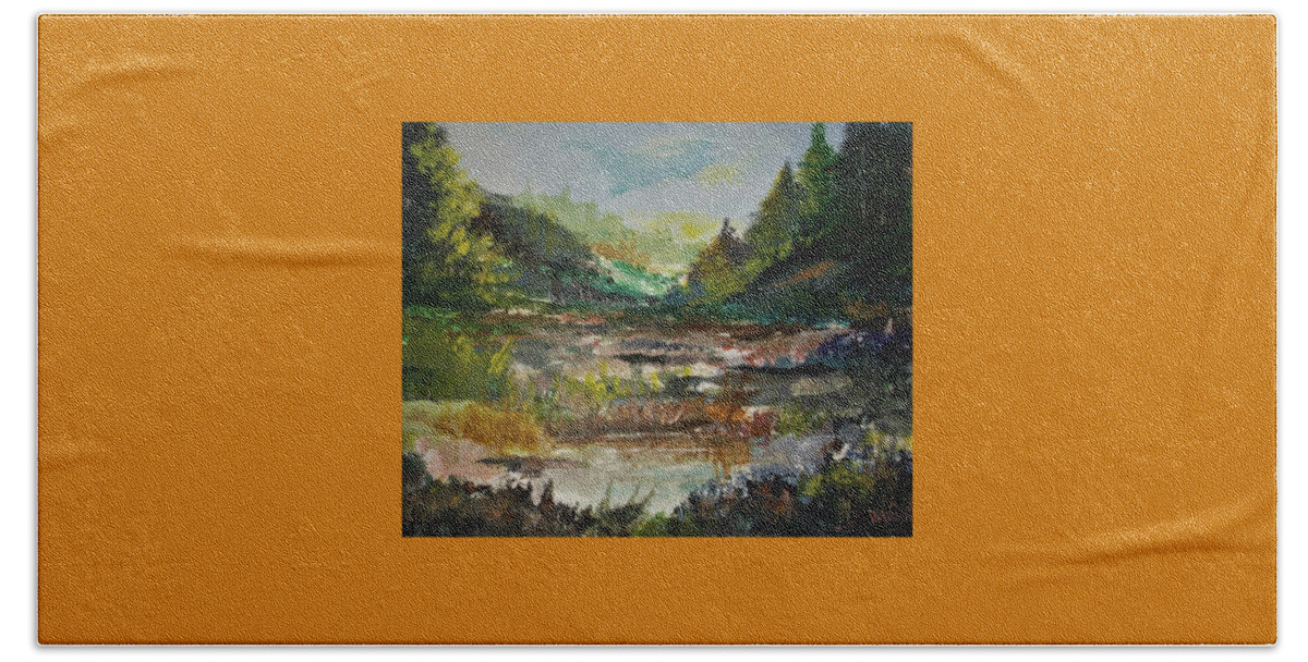 Forest Opening Beach Sheet featuring the painting The Quiet Land by Al Brown