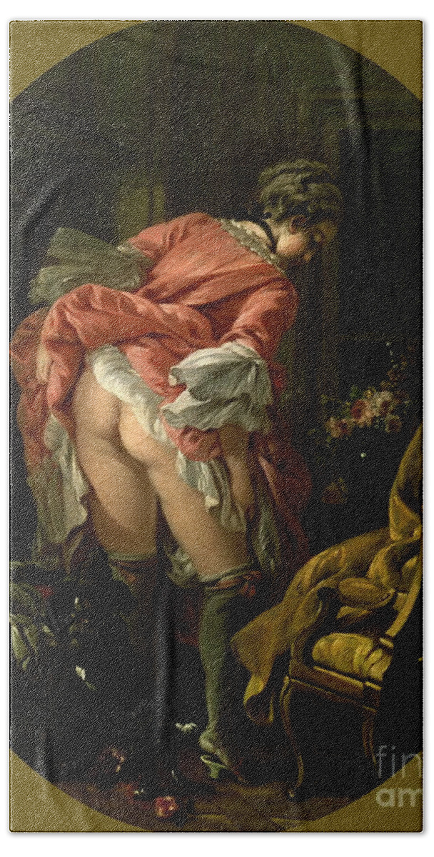 The Raised Skirt Beach Towel featuring the painting The Raised Skirt by Francois Boucher