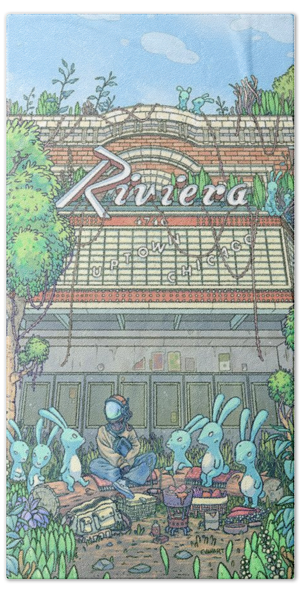 Digital Art Beach Towel featuring the digital art The Riviera Theatre by EvanArt - Evan Miller