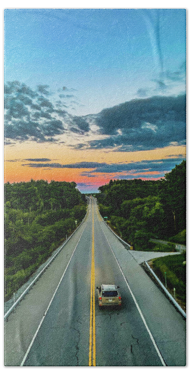 Clouds Beach Towel featuring the photograph The Road To Adventure by Jim Feldman
