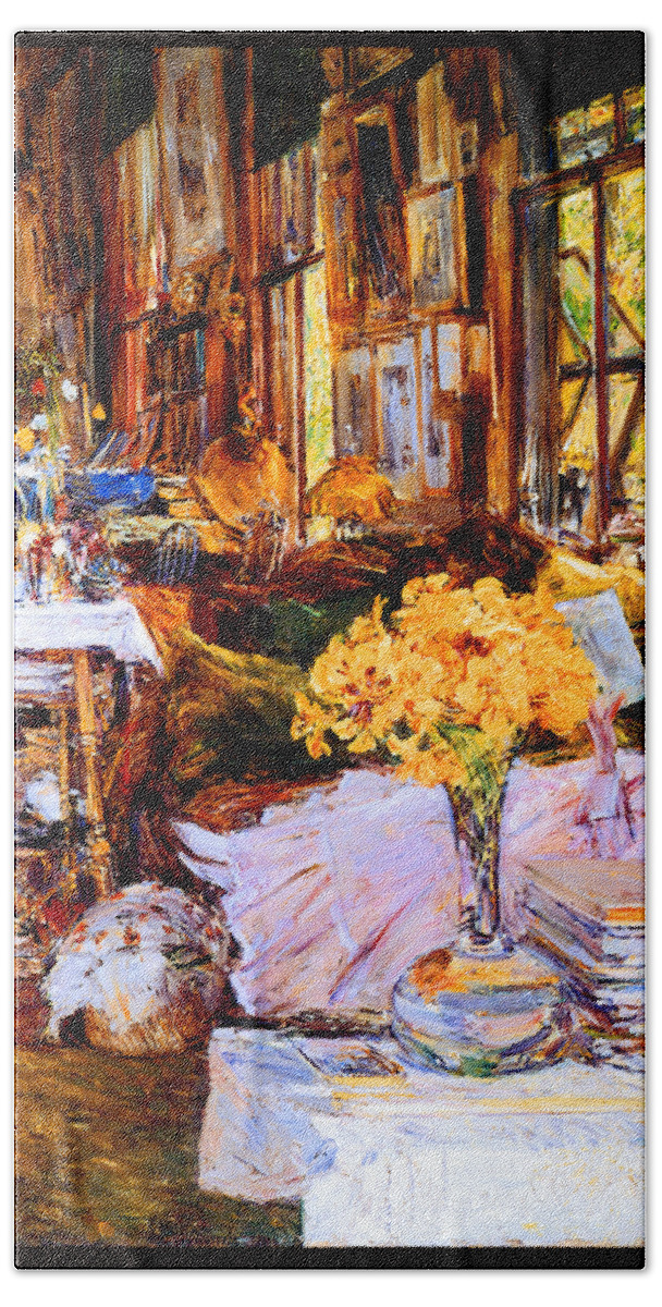 Childe Beach Towel featuring the painting The Room of Flowers 1894 by Frederick Childe Hassam