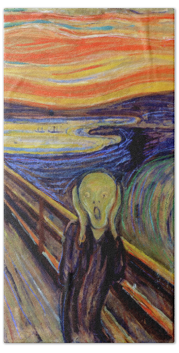 Edvard Munch Beach Towel featuring the painting The Scream 1893 - Digital Remastered Edition2 by Edvard Munch