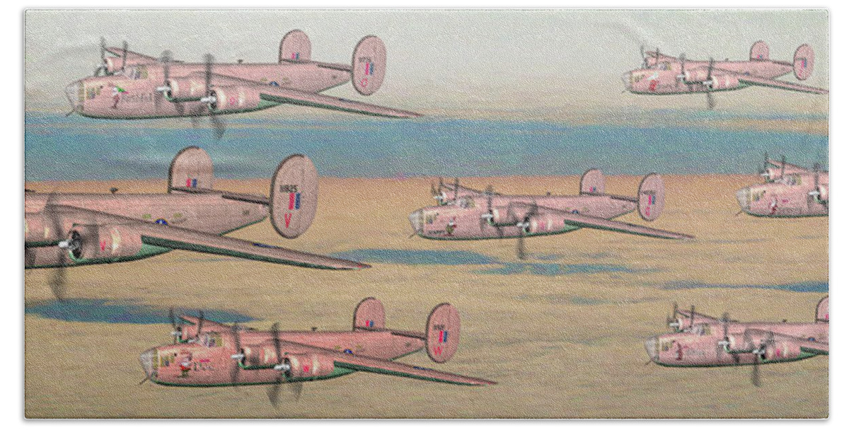 Consolidated B-24d Liberator Beach Towel featuring the digital art The Seven Dwarfs B-24D - Art by Tommy Anderson
