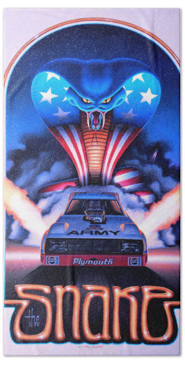 Nhra Funny Car Don Prudhomme Beach Towel featuring the painting The Snake by Kenny Youngblood