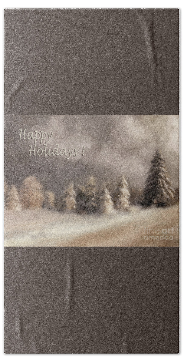 Winter Beach Towel featuring the digital art The Snowy Road Happy Holidays Version by Lois Bryan
