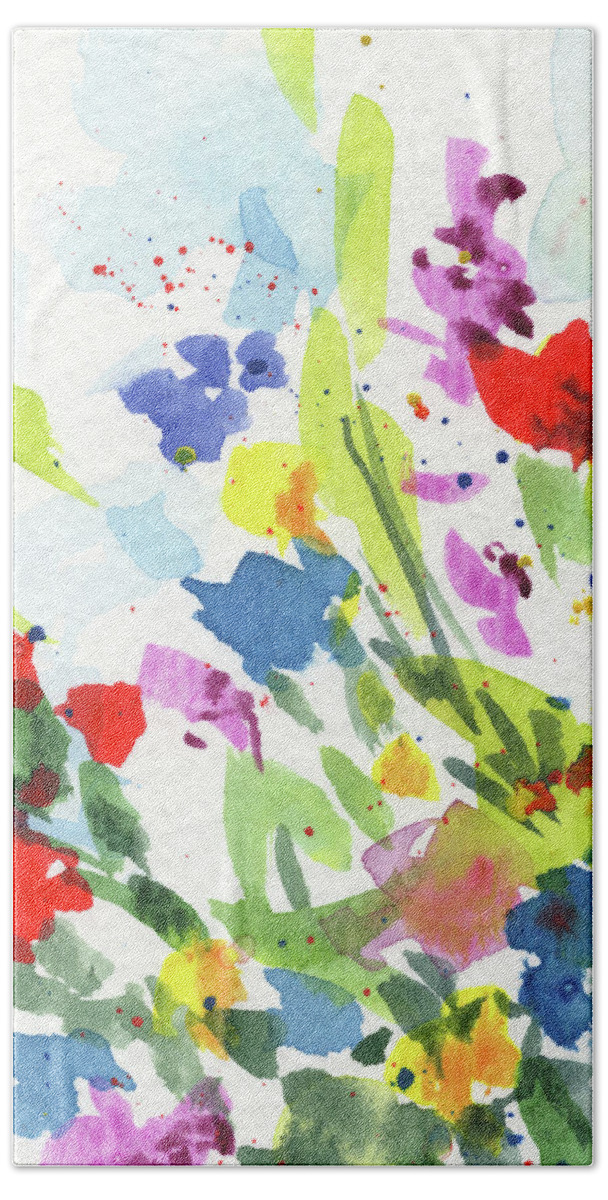 Abstract Flowers Beach Towel featuring the painting The Splash Of Summer Colors Abstract Flowers Contemporary Watercolor Art I by Irina Sztukowski