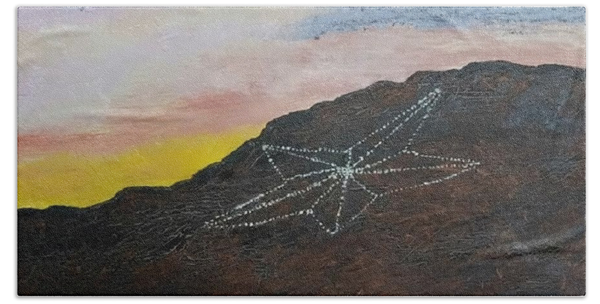 Landscape Beach Towel featuring the painting The Star on the Mountain by Christina Knight