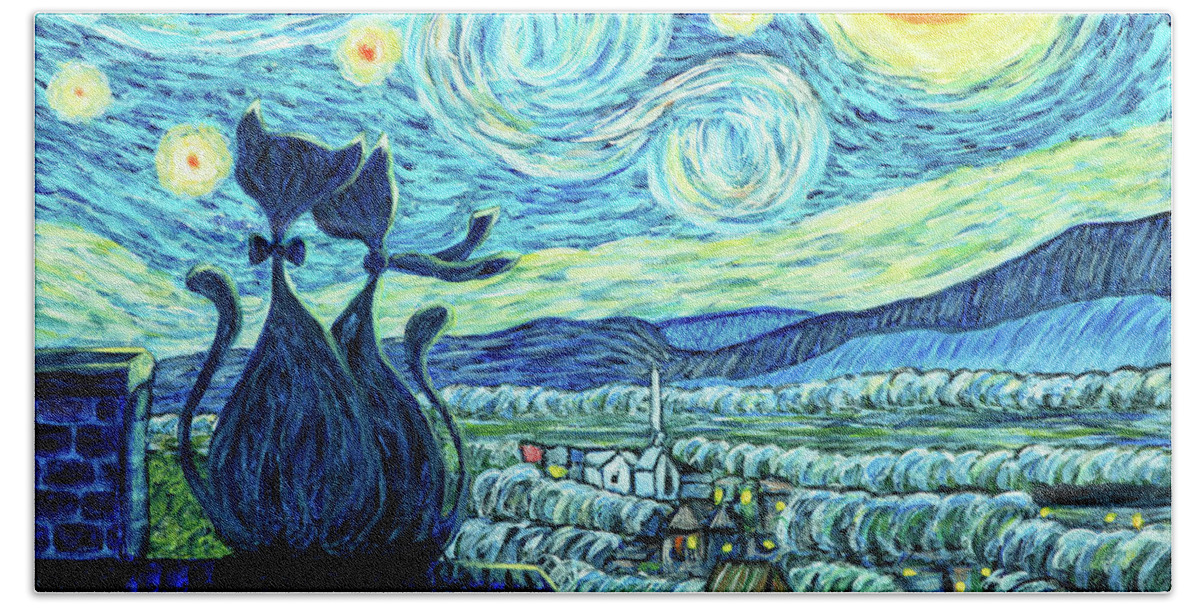 Vincent Van Gogh Beach Towel featuring the painting The Starry Night Romance by Iryna Goodall