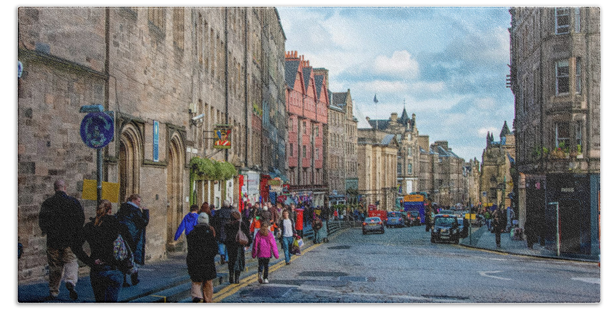 Edinburgh Beach Towel featuring the digital art The Streets of Edinburgh by SnapHappy Photos