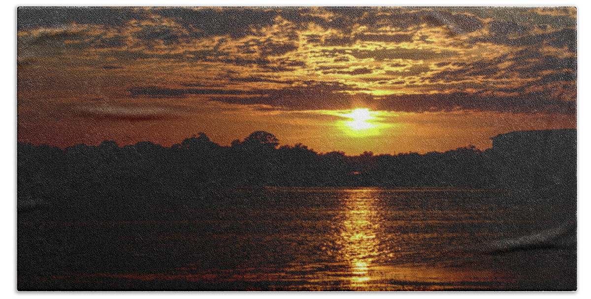 Sunset Beach Towel featuring the photograph The Sunset over the Lake by Daniel Cornell
