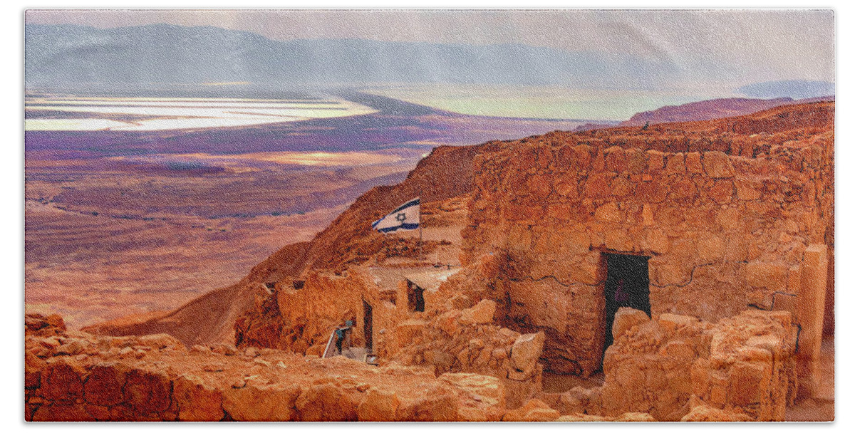 Israel Beach Towel featuring the photograph The Triumph and Tragedy of Masada by Mitchell R Grosky