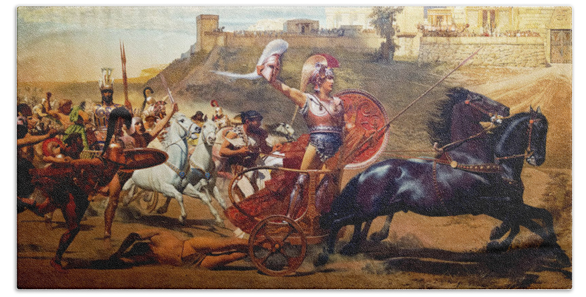 Franz Von Matsch Beach Towel featuring the painting The Triumph of Achilles by Franz von Matsch
