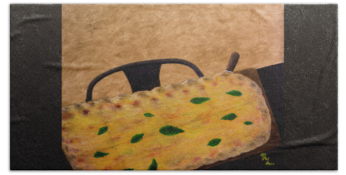 Pizza Beach Towel featuring the painting The Usual by Renee Logan