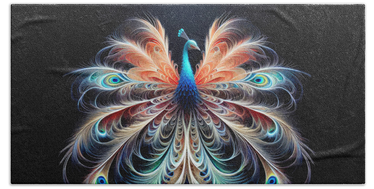 Peacock Beach Towel featuring the photograph The Vibrant Splendor by Bill and Linda Tiepelman