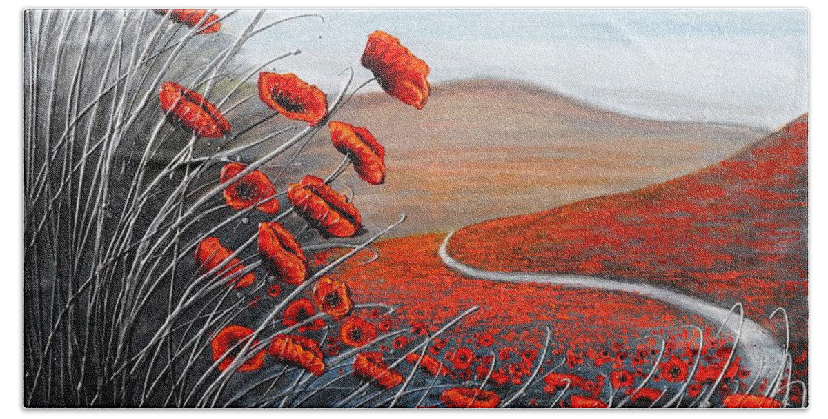 Redpoppies Beach Towel featuring the painting The Walk through the Poppies by Amanda Dagg