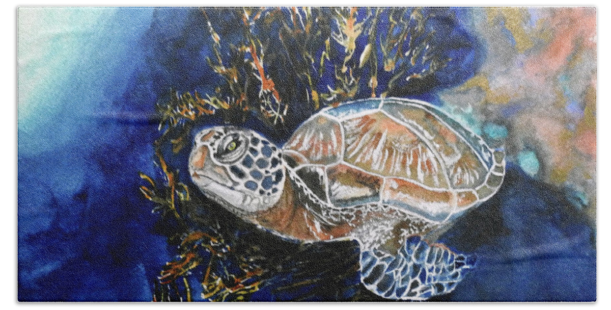 Turtle Beach Towel featuring the painting The Wanderer by Barbara F Johnson
