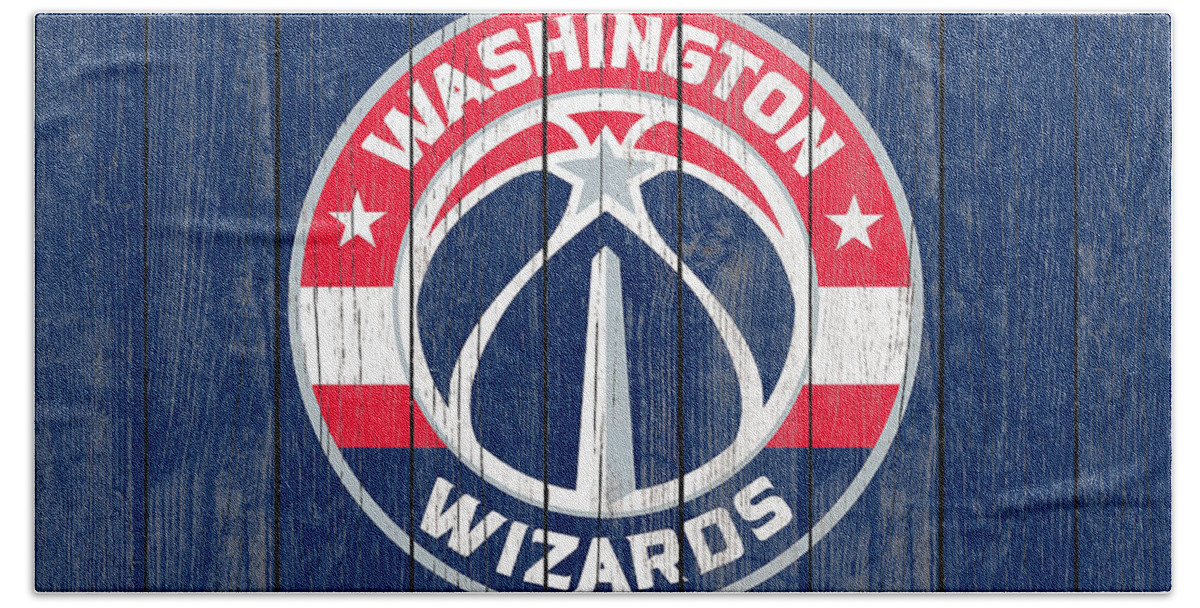 The Washington Wizards Beach Towel featuring the mixed media The Washington Wizards 2a by Brian Reaves