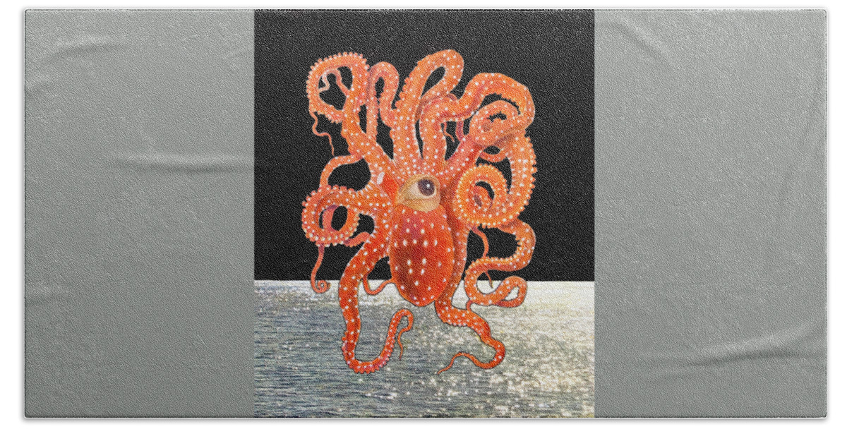 Octopus Beach Towel featuring the mixed media The Watcher by Lorena Cassady