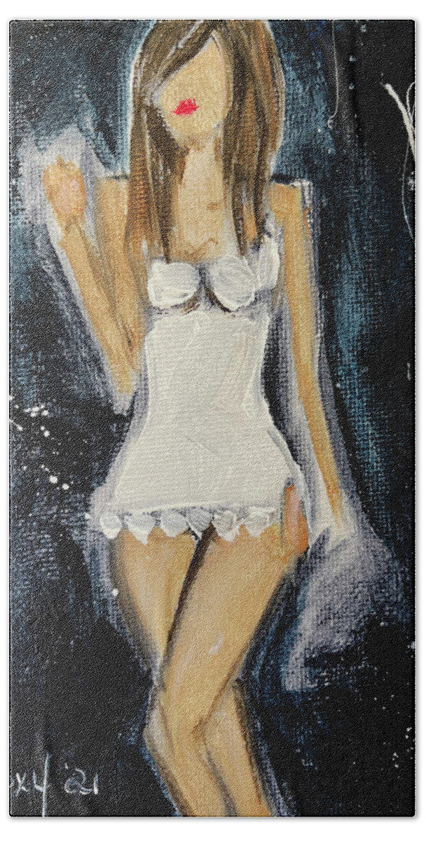 Chemise Beach Towel featuring the painting The White Chemise by Roxy Rich