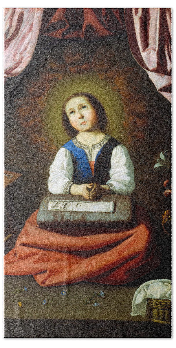Virgin Beach Towel featuring the painting The Young Virgin               by Long Shot