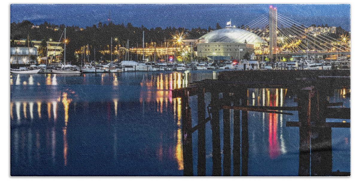 Thea Beach Towel featuring the photograph Thea Foss and T-Dome Blue Hour by Rob Green