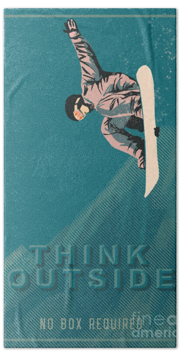 Snowboarding Beach Sheet featuring the painting Think outside the box, snowboard poster by Sassan Filsoof
