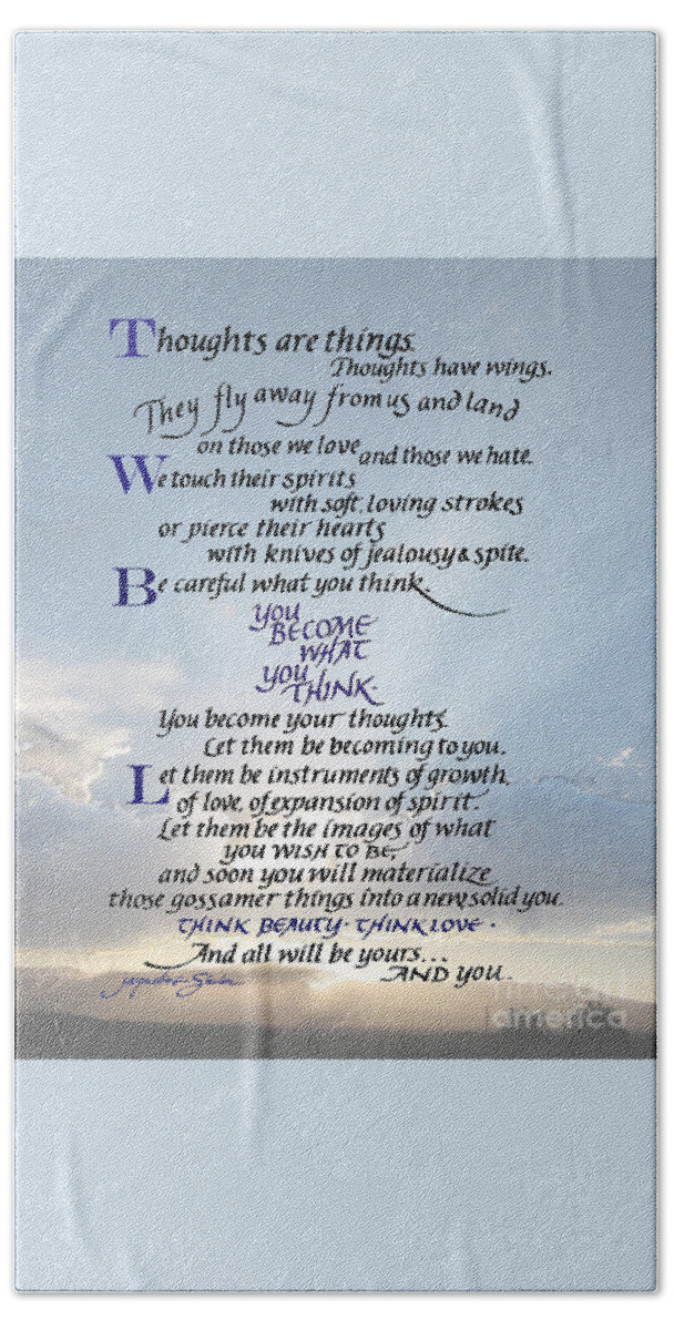 Thoughts Beach Towel featuring the digital art Thoughts are Things by Jacqueline Shuler