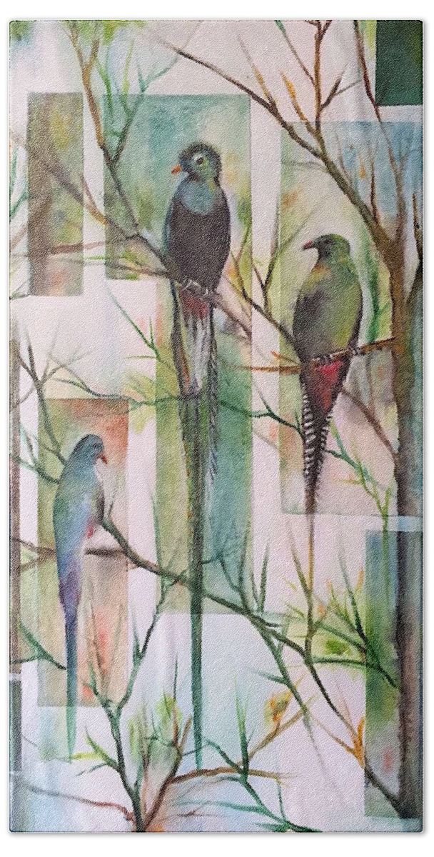 Birds Beach Towel featuring the painting Three birds by Carolina Prieto Moreno