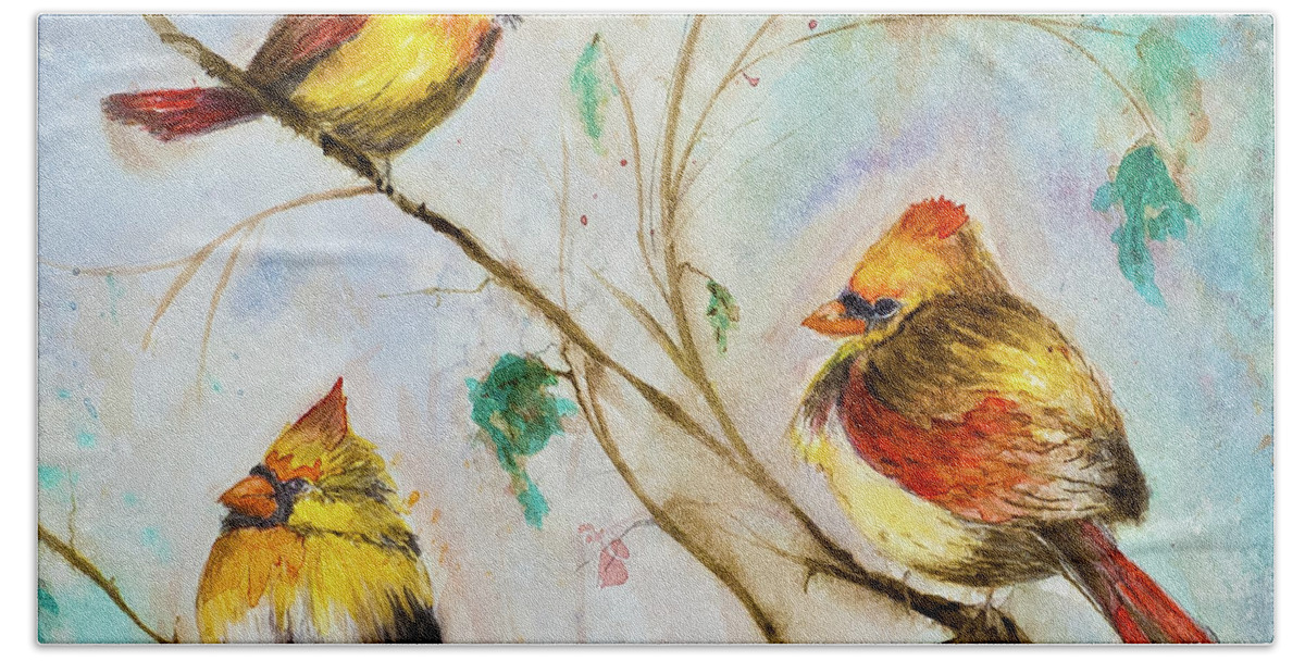 Artwork Beach Sheet featuring the painting Three chicks by Lee Beuther