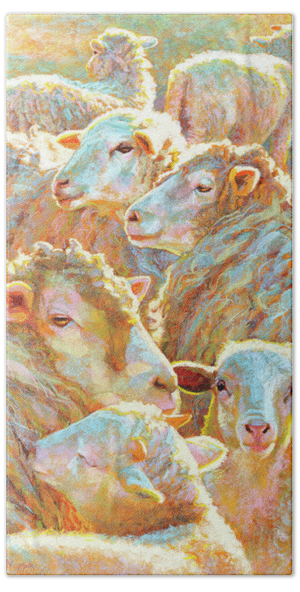 Sheep Beach Towel featuring the pastel Three... Five... Seven by Rita Kirkman