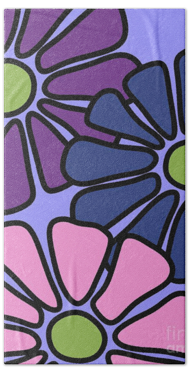 Flower Power Beach Towel featuring the digital art Three Mod Flowers by Donna Mibus