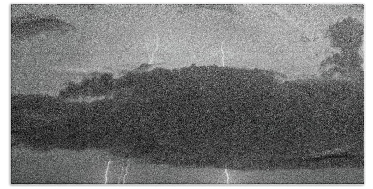 Lightning Beach Towel featuring the photograph Three strikes by Jamie Tyler
