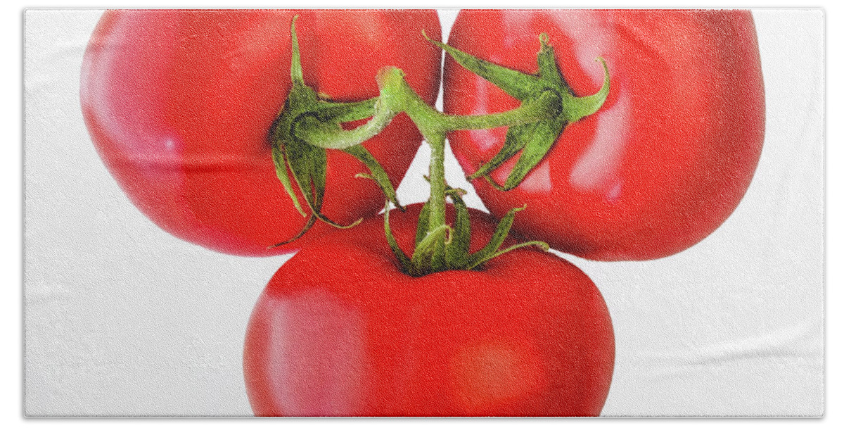 Three Beach Towel featuring the photograph Three Tomato,smooth,kitchen art,s by Gary Slawsky