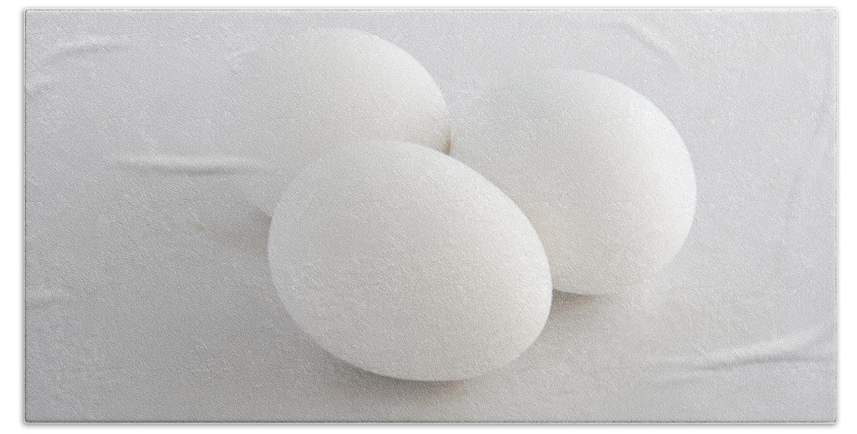 Eggs Beach Towel featuring the photograph Three White Eggs by Kae Cheatham