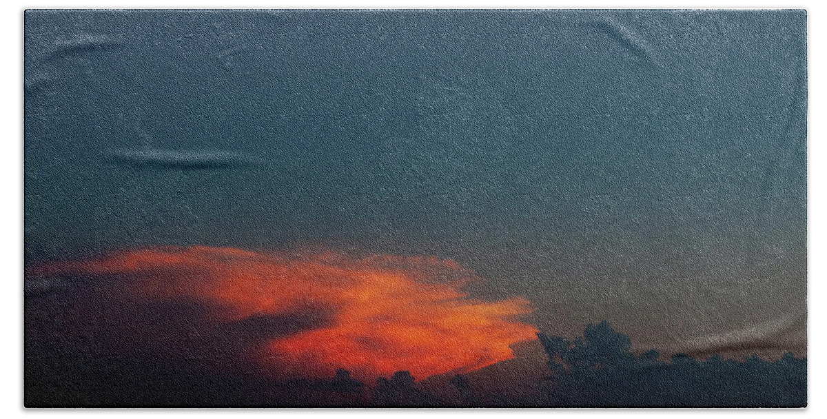 Sunset; South Dakota; Thunderhead; Clouds; Storm; Rainstorm; Thunder; Lightning. Cumulous; Red; Sky; Red Sky Beach Towel featuring the photograph Thunderhead by Cynthia Dickinson