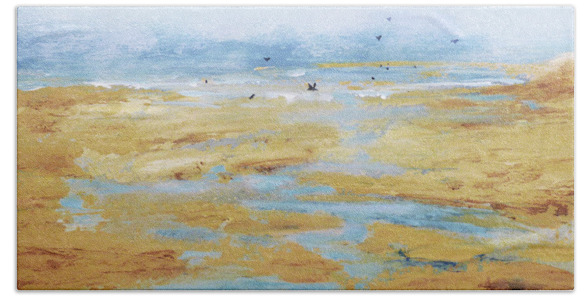 Abstract Beach Towel featuring the painting Tidal Pools by Sharon Williams Eng