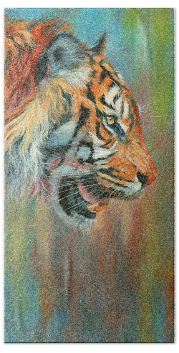 Tiger Beach Towel featuring the painting Tiger 2 Vibrant Series by David Stribbling